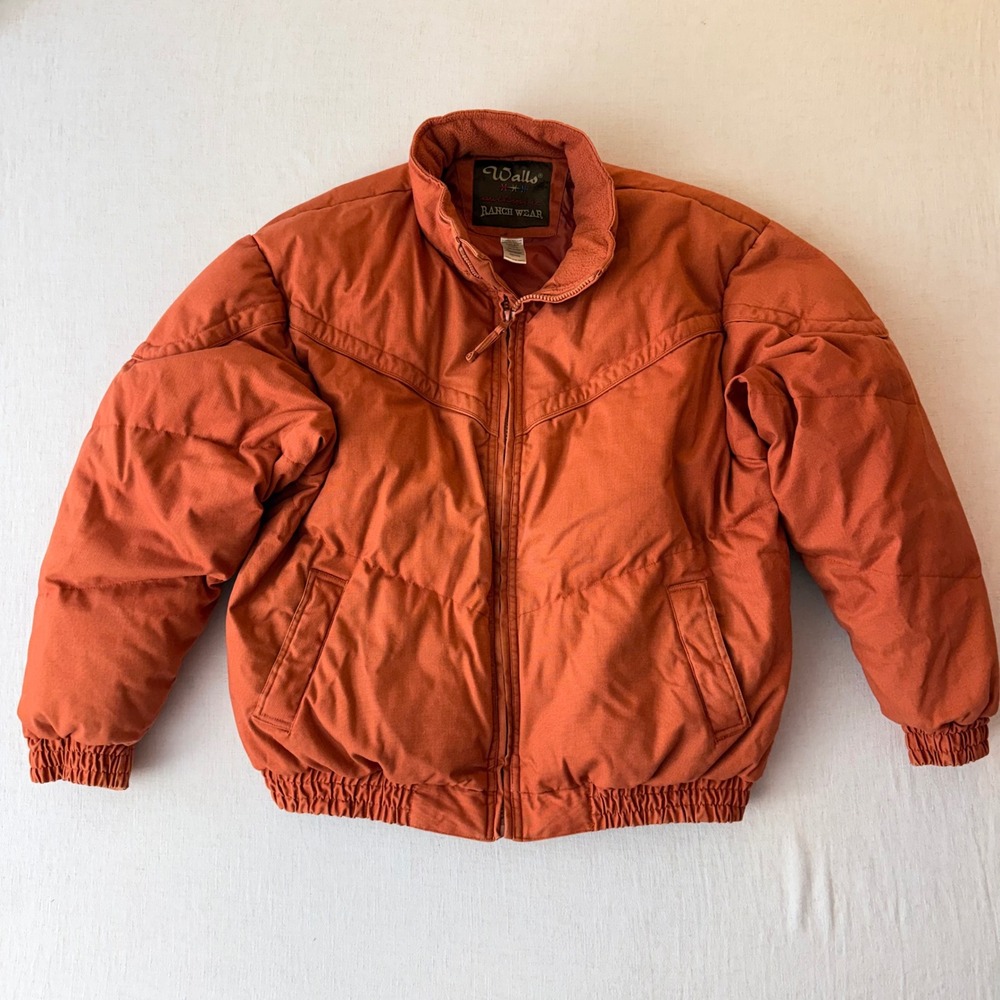 Walls Ranch Wear Down Puffer Jacket Mens XL Regular Orange Canvas Bomber